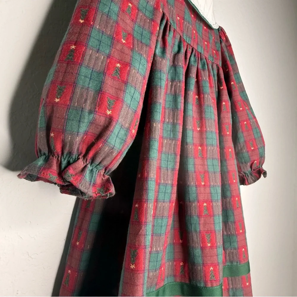Sophie Rose Plaid Holiday Dress with Bear and Tree Appliqué